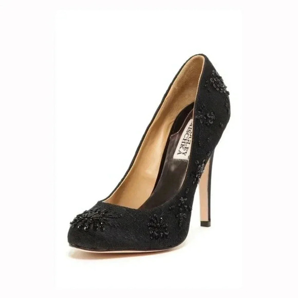 Badgley Mischka Shoes - Badgley Mischka | Black Sanoma Beaded Lace Pumps